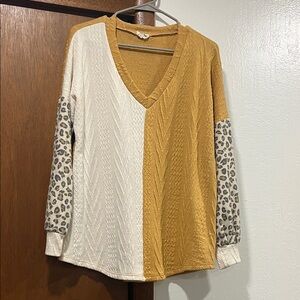 Lovely Melody Mustard and Cream V-Neck Sweater